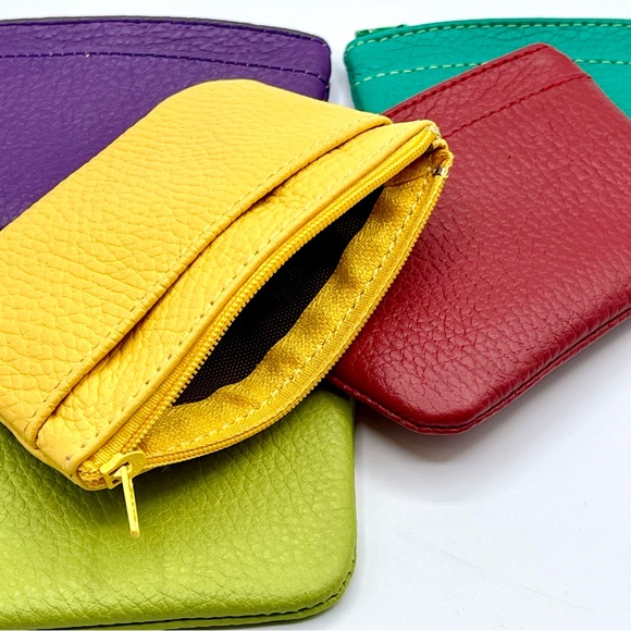 NWOT BRIGHTLY COLORED LEATHER COIN PURSE/MONEY/CARD HOLDER, HANDMADE IN MEXICO - Picture 5 of 11